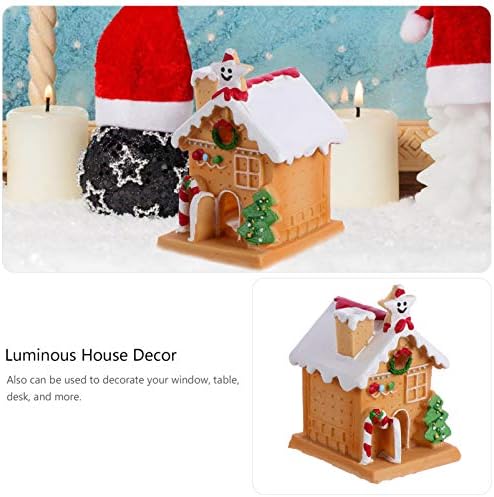 Besportble Christmas Gingerbread House com LED LED Resina Snow Village Houses Lighted Christmas Rnament Cake Topper Night