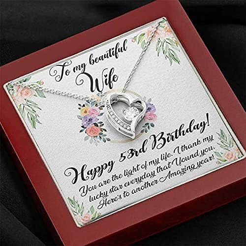 Jóias de cartão de mensagem, colar artesanal - colar para sempre amor, colar feliz de 53º aniversário para esposa,