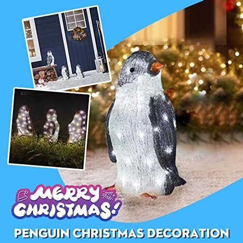 Decorações iluminadas ao ar livre de Natal, decorações de pinguins de Natal de 3pcs com luzes LED, decoração artificial