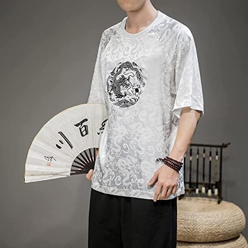 T-shirt de camiseta de estilo chinês de verão Tang Dragon Borderyer Jacquard Mangas curtas soltas Men roupas masculinas macho