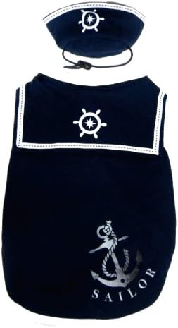 Happy Puppy Navy Blue Sailor Dog Camisa com chapéu, Extra-Small