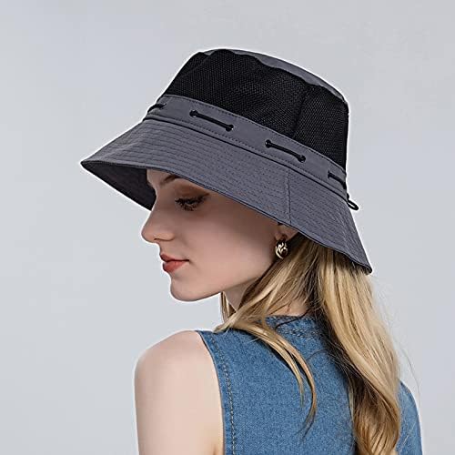 Mulheres Chapéus de balde respirável Alternação ajustável Chapéus de pesca larga Viagem de verão Caps de sol dobrável