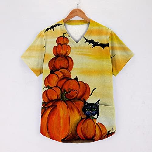 Mulheres 2023 Roupas Manga curta da moda Camisa de Blusa do pescoço Falto de verão Scrub Scrub Blouse Halloween Blouse For Women