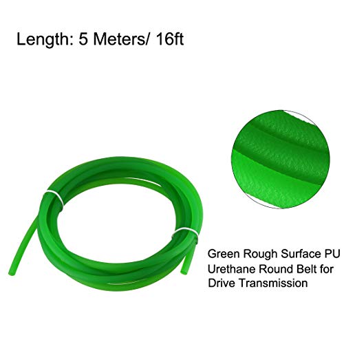 UXCELL 16 pés 5mm PU transmissão Cinturão redonda Cinturão redonda Uretano Belting Green para Máquina de ligação transportadora