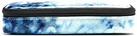 Padrão de tie-dye sem costura do Indigo 84x55in Leatre Lápis Saco de caneta com bolsa de armazenamento com zíper duplo para escolar