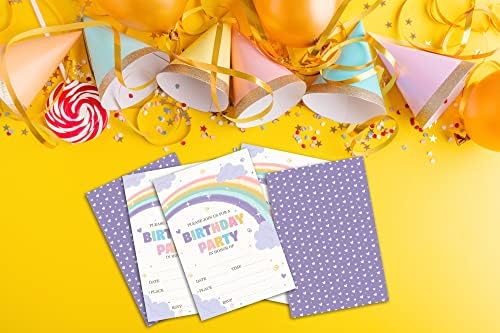 Rainbow Birthday Party Convites - Rainbow Party Supplies - Preencha os convites em branco de festa de aniversário - 20 cartões