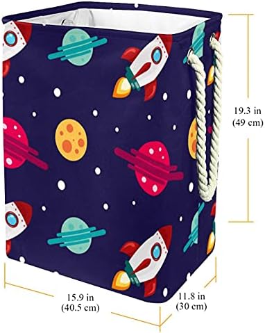 Planetas espaciais foguetes cesto de lavanderia grande com maçaneta de transporte fácil, cesta de lavanderia dobrável à prova d'água