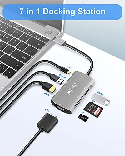 YCBUENO USB C HUB, ADAPTADOR USB C DÁLIMA DO USB, 7 em 1 Estação de docking USB C com 4K HDMI, 1080p VGA, 100W PD, SD/TF Cards