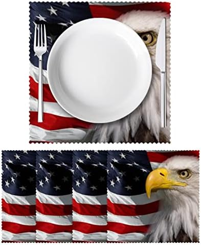 Placemats de pano, tapetes de mesa laváveis ​​para mesa de jantar conjunto de 4, American Flag Eagle