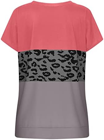 Camisa de blusa de verão no outono para mulheres de manga curta 2023 Crewneck Boat Pescoço de algodão impressão de leopardo gráfico