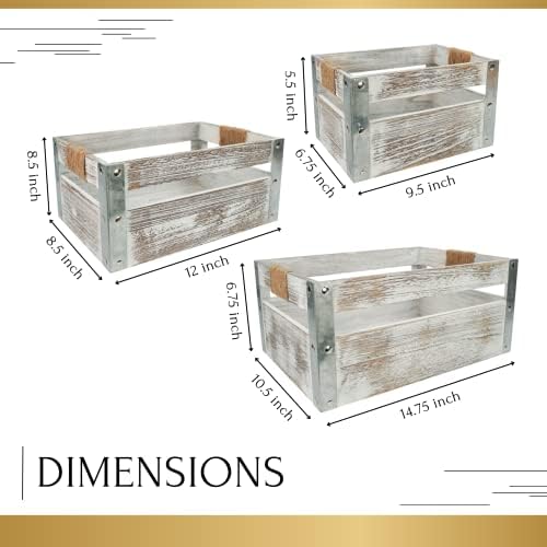 GOZO Crates de armazenamento de madeira Conjunto de 3 - Cradas de ninho de fazenda rústica com alças - caixas de madeira para artesanato