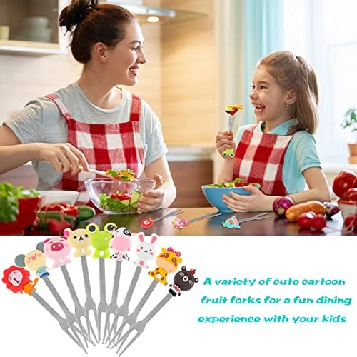 12 PCS Picks de comida de animal fofos para crianças com 2 PCs frascos de cerâmica garfos de frutas com alças de silicone picaretas
