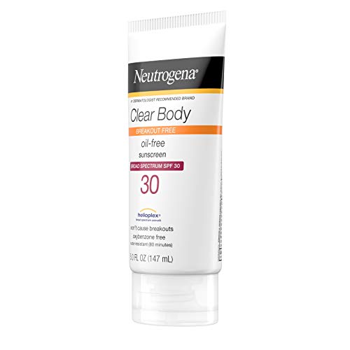 Neutrogena Clear Body Freawout Líquido Protetor solar líquido para a pele de acne propo, Protetor solar livre de óleo, Broad Spectrum SPF 30, Oxibenzona livre, livre de fragrâncias, não comedogênicas, sem perfume, 5 fl oz