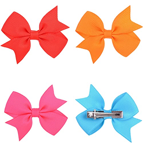 TOPLAY 4PCS 2 '' Baby Hair Bows Clips Grosgrain Boutique Mini Arcos de fita sólida para meninas adolescentes infantis