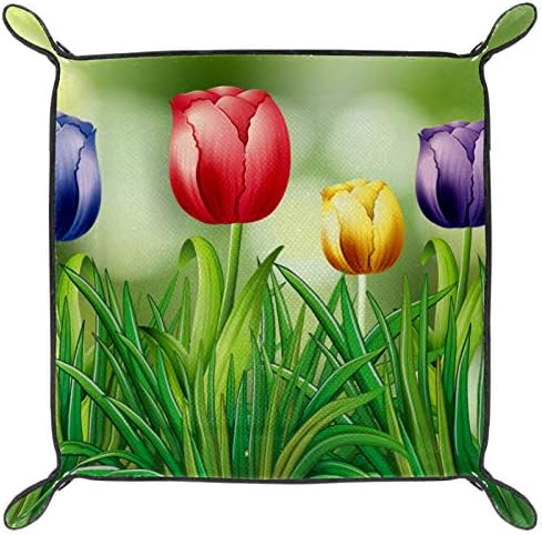 Colorido Tulip Floral Flores Floral Day Organizador Office Microfiber Couro Bandeja de armazenamento prático Caixa