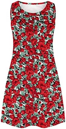 Vestido de verão feminino 2023 praia camiseta floral bolsões casuais de vestido de tanque boho