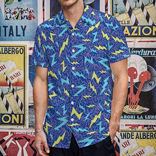 Camisas Larsd 80s para homens 90s Button Up Shirt Vintage Retro Hawaiian Beach Camisa Neon Disco Camisa Funny Party
