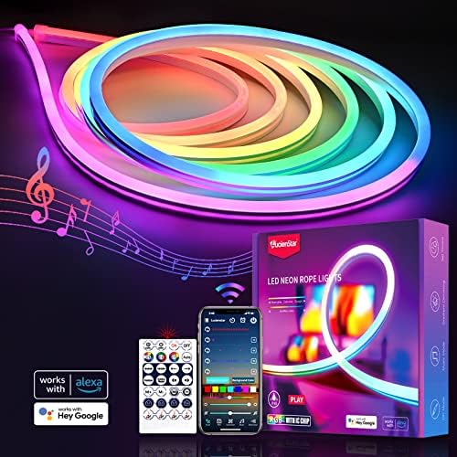 Luzes de corda de neon de Lucienstar, luzes de corda rgbic com sincronização musical, design de bricolage de diy, trabalha com Alexa Google Assistant, luzes de tira de led de 16,4 pés para o quarto decoração de parede da sala de jogos