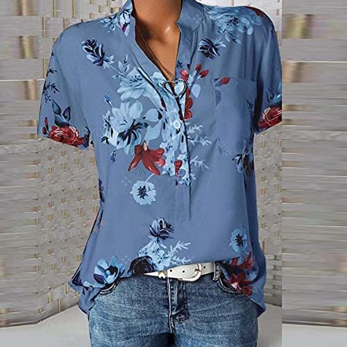 Quarto de julho, blusas para mulheres roupas de manga curta Butão de pescoço Tops gráficos camisas 2023 camisetas havaianas casuais