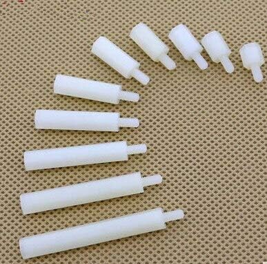 Parafuso 25pcs Staneff de nylon Spacer parafuso m3 parafuso macho x m3 parafuso feminino comprimento de 5 mm -50mm cor branco -