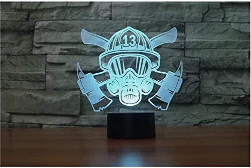 Jinnwell 3D Fireman Night Lâmpada leve Ilusão 7 Cores Touch Touch Tound Table Decoration Lâmpadas de lâmpadas com acrílico Base