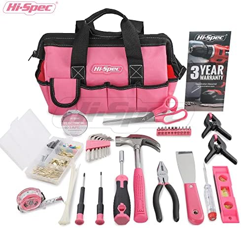 Hi-Spec 34pc Pink Small Home Diy Tool Kit para mulheres, faculdade e escritório. Conjunto de bolsas de mini -ferramentas