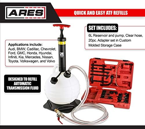 Ares 12026 - Kit de recarga ATF - Bomba manual 6L para fluido de transmissão automática - inclui conjunto de adaptadores
