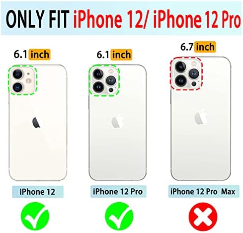 Vanavagy iPhone 12/12 Pro Case de carteira para mulheres e homens, Coloque magnético de couro Flip Folio Phone Cober com suporte