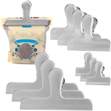 9pcs Multi -proposless aço inoxidável Bolsa de armazenamento de alimentos clipe de vedação Bill Clip 3 Tamanhos diferentes Air Breateiros apertados