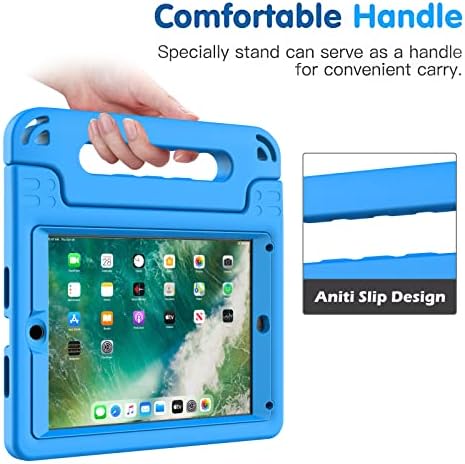 Tirin Case de 9,7 polegadas, Caso Kids for iPad 6/5ª geração 2018/2017, iPad Air 1/2 & iPad Pro 9.7 Case com protetor de tela embutido, cobertura de proteção à prova de choque durável com alça conveniente, azul