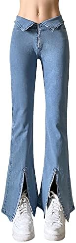 Calça jeans feminina moda estética vintage alojada v ciência em forma de viniciou um painel de abertura ligeiramente apagado