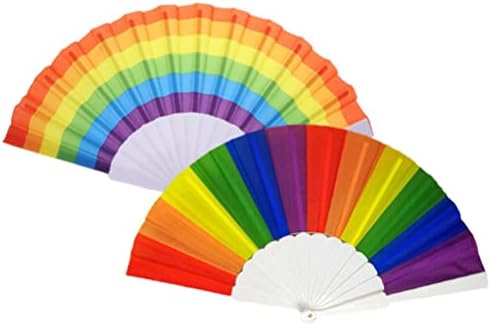Yule Gifts Rainbow dobring Hand Rave Fan: 23cm de estilo chinês Fãs dobráveis ​​de seda 4pcs Hand reten a decoração