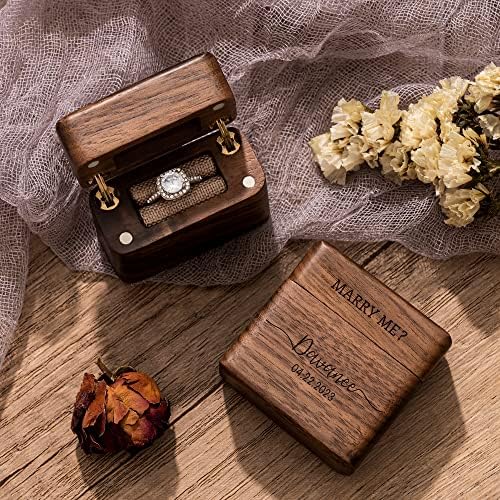 Caixa de anel de madeira flip premium, caixa de anel de noivado de proposta gravada, portador de anel de casamento, caixa de anel único, suporte de anel personalizado