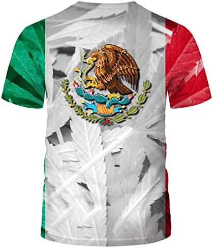Liohans Casual 3D México Flag Digital Print T-Shirt Round Neck Mens Mens camisetas