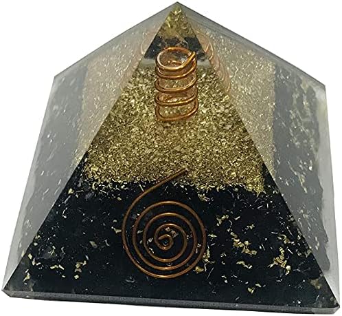 Black Turmaline Healing Stone Orgonita Pirâmide/Bobina de cobre Reiki Pirâmides de cristal Energia para meditação Proteção EMF Energia positiva Chakra metafísico de bem -estar, sucesso do sucesso
