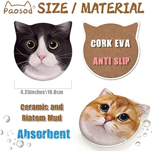 Monta de montanha-russa absorvente em forma de gato Paosod, 4,25 polegadas de tapa de copo de estilo realista de gatinho,
