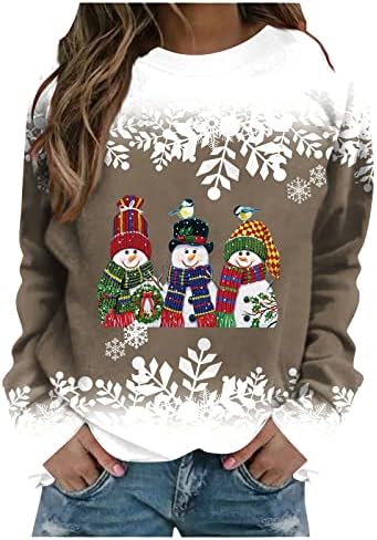 Akollsppnsy Plus Size Sweetshirts for Women O-Gobes Prinha de Natal Moletom PLATA PLATA TAMANHO ATLÉTICO Tops atléticos para mulheres