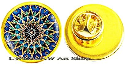 Broche azul boho Art, broche de arte árabe, broche de mandala azul, arte folclórica, jóias boêmios bohemianas, broche
