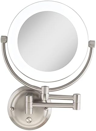 Zadro 12 Round Dimmable LED espelho de maquiagem com luzes e ampliação 10x/1x Bancada/espelho de maquiagem montado na