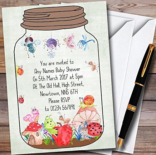 Os bugs do zoológico do card em um frasco de convites personalizados para o chá de bebê