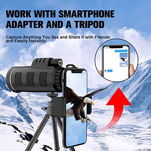 Jiasifu 40x60 Telescópio monocular de alta definição com adaptador de smartphone, Bak4 Prism FMC monocular com uma visão