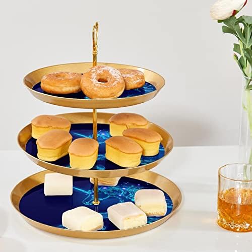 Lyetny 3 Sobessert Stand Stand Gold Cupcake Pastry Stand para festa de chá, casamento e aniversário, padrão de unicórnio
