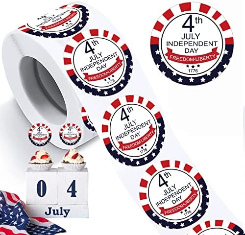 Feliz 4 de julho Adesivos 2 polegadas Dia da independência Etiquetas patrióticas americanas para envelopes do Dia dos Namorados de quatro de julho, cartões de felicitações, roupas patrióticas, decoração de festa em sala de aula 500pcs