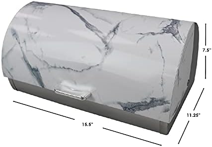 Home Basics Marble como Roll Top Lid Aço Pão Caixa, Branco