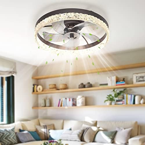 Ventiladores de teto Werbuy 20 '' com luzes remotas e de aplicativos, ventilador de teto de montagem semi -rubor de baixo perfil com silenciosa função reversível do motor/LED de memória/6 velocidades/tempo inteligente para quarto de quarto