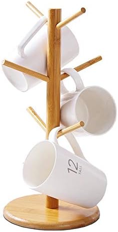 Treça do suporte da caneca bvljoy, suporte de xícara de café, suporte de árvore de caneca de bambu, secador de xícara de café com 6 ganchos
