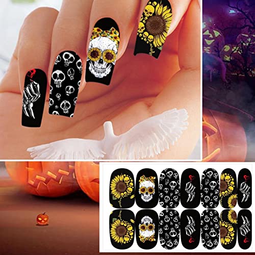 Zitiany 2022 Novos decalques de unhas góticas, designs de unhas de caveira escura de Halloween adesivos para acrílico Nails decoração de arte, adesivos de adesivo de auto adesivo, para suprimento de festa, 1pc