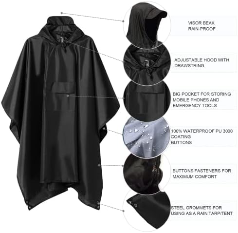 Poncho de chuva com capuz ao ar livre de 3 em 1 jaqueta de chuva à prova d'água para homens mulheres adultas, capa