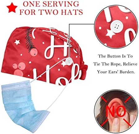 Red Christmas Snowflake Cap com botões e banda de suor Amarta ajustável Back Bouffant Hats for Mulher Homens