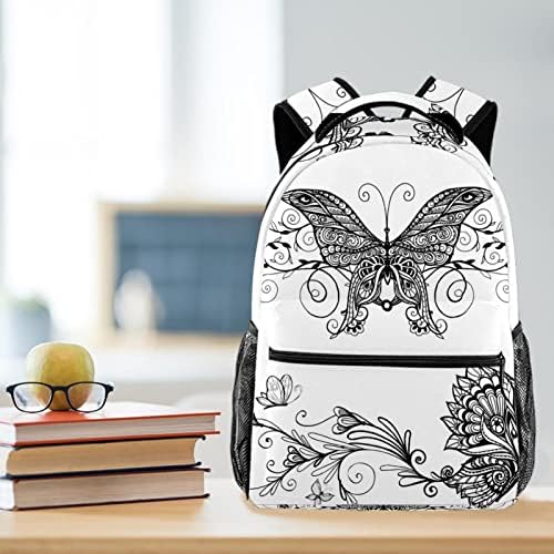 Backpack Rucksack School Bag Travel Casual Daypack para mulheres meninas adolescentes, borboletas pretas